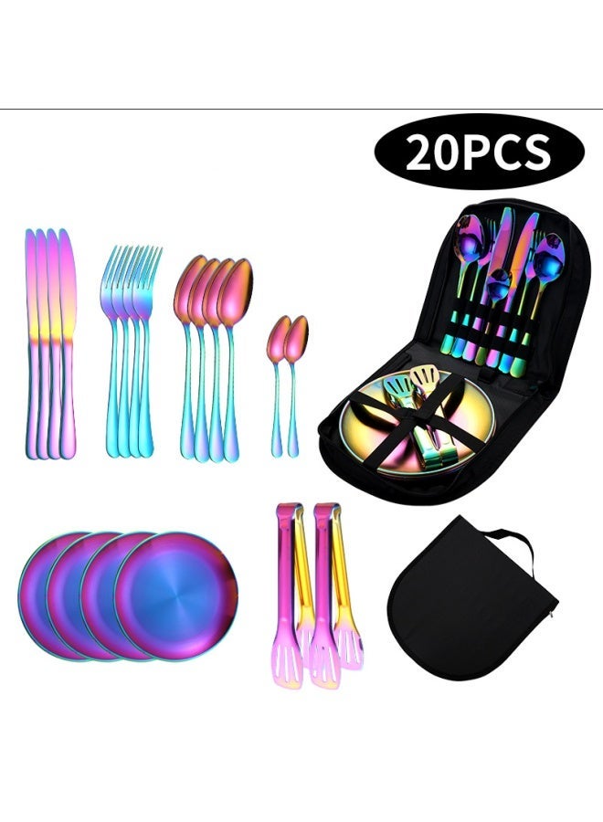 Outdoor Portable Stainless Steel Cutlery Knife, Fork And Spoon 10 Piece Set 20 Piece Set Travel Picnic Knife, Fork And Spoon